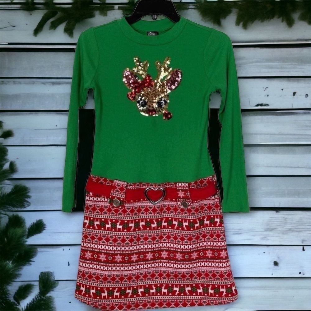 ✔️ Pink & Violet Christmas Dress with Reindeer